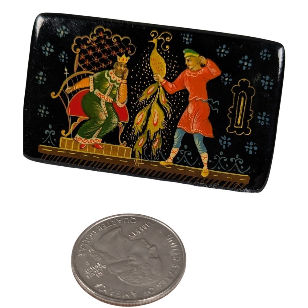 Vintage Russian Palekh Lacquer Brooch - Prince Ivan and the Firebird 70's80's